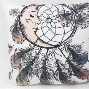 NEW Crescent Moon Dreamcatcher White Pillow Boho